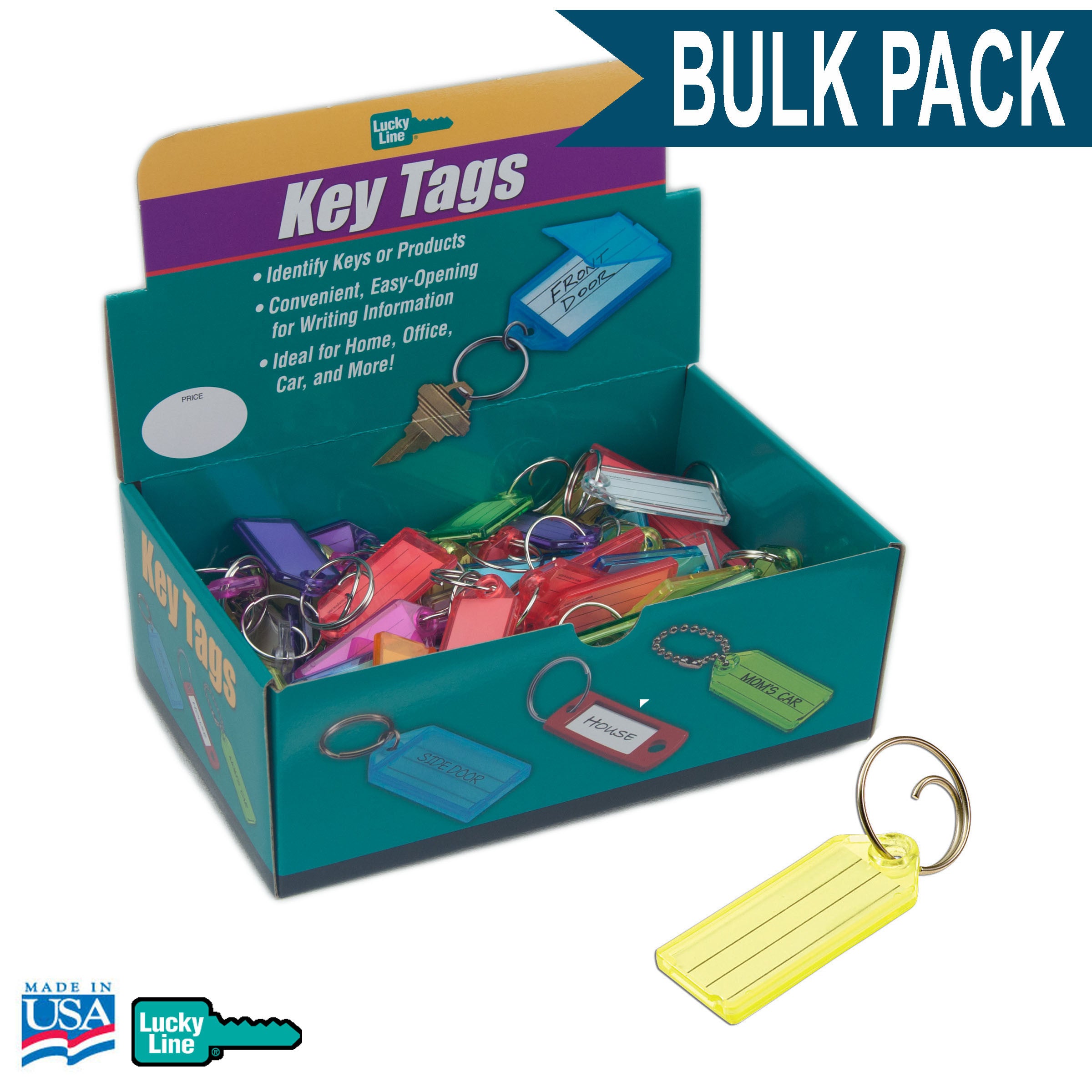 Standard Key Tag with Tang Ring Bulk Pack of 100 ASSORTED COLORS