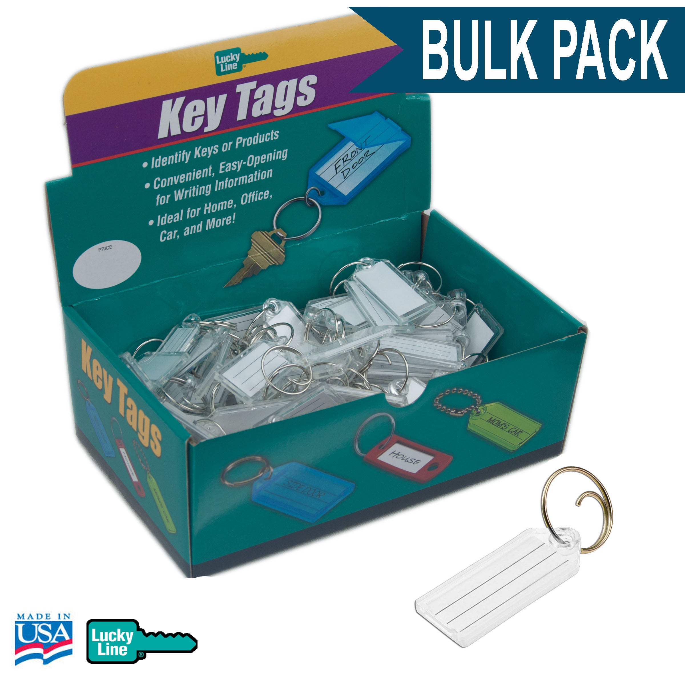 Standard Key Tag with Tang Ring CLEAR ONLY Bulk Pack of 100