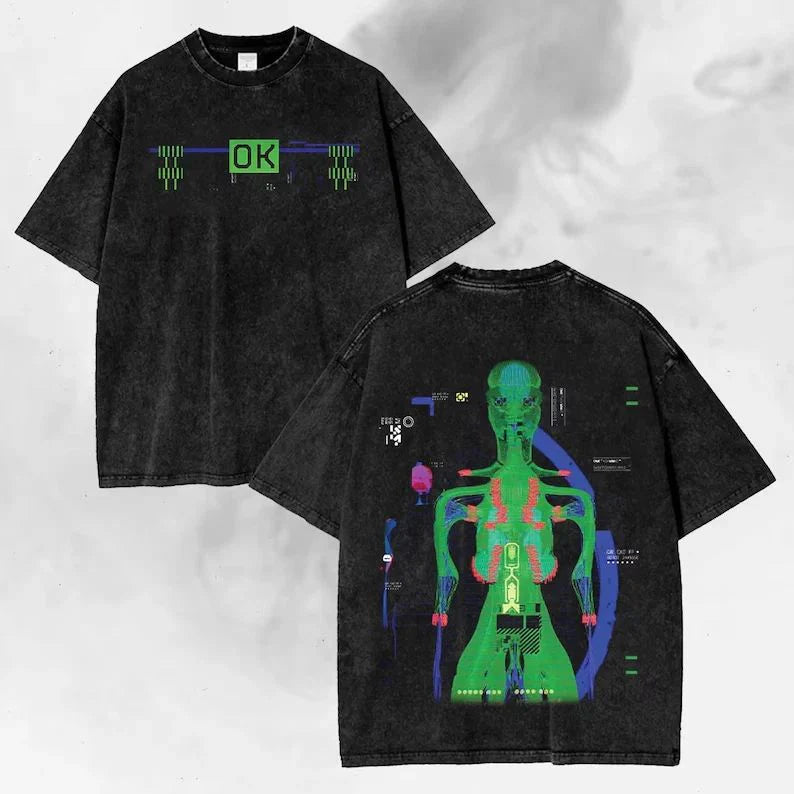 Vintage Washed T-Shirt, Neon Glitch Sci-Fi Streetwear Tee, Futuristic Gamer Gift Unisex T-shirt, Sweatshirt, Hoodie, Long Sleeve Tee